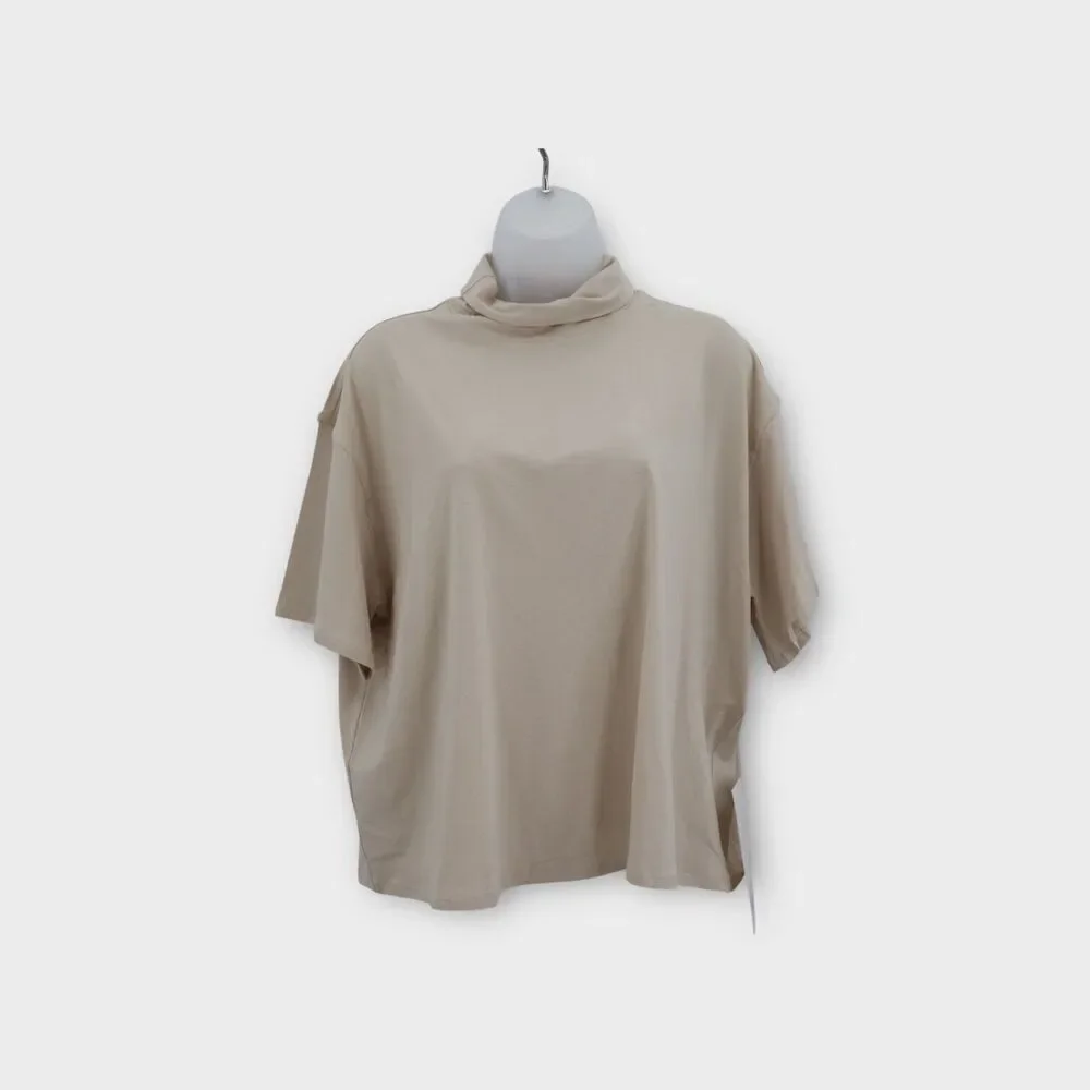 Lululemon Relaxed Fit Cotton Blend Turtleneck Tee Short Sleeve Size 10 Ivory NWT